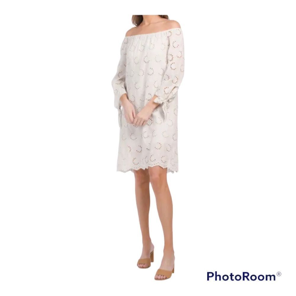 Valentina NaldI eyelet cotton Off The Shoulder Sleeve Dress Sz S